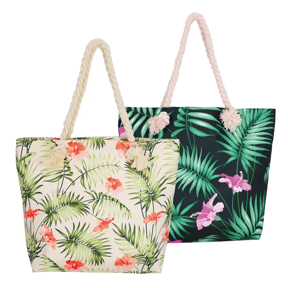 Cheap custom Bolso de playa printable fiji island tropical beach bags for female