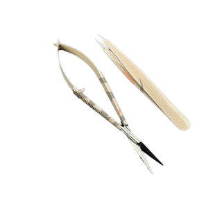 Pince à épiler à pointe fine de couleur beige avec ciseaux à ressort extra-affûtés en acier inoxydable, ensembles de pince à épiler pour sourcils, logo gravé sur mesure - Product Image 1