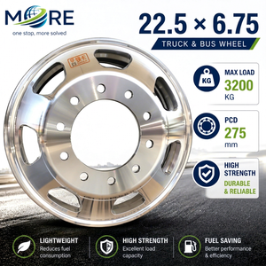 Nouvelle jante de camion en aluminium MEIKA 22,5 6,75 - Polissage brillant double face - Remplacement PCD 275 - 8 trous de boulons - Déport 151 - ISO/DOT - Product Image 1