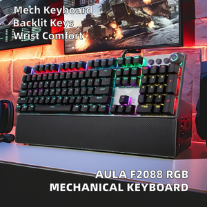 Aula F2088 108-Key Có Dây USB Chơi Game Cơ Khí Bàn Phím Màu Xanh Chuyển Đổi 7-RGB Màu Sắc Ánh Sáng Hỗn Hợp Kim Loại PC Tiếng Anh Ngôn Ngữ - Product Image 2