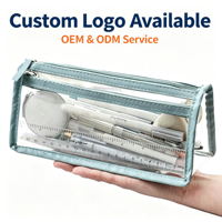 Étui à crayons en plastique transparent double couche OEM ODM en gros, grande capacité, sac à stylos portable, pochette à fermeture éclair pour étudiants
