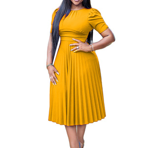Abito Estivo da Donna con Collo a O, Maniche Corte, Plissettato, Tinta Unita, Taglie Forti S-3XL, Vestibilità Ampia - Product Image 3