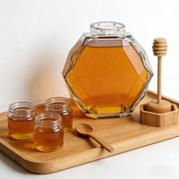 Pot en verre hexagonal transparent vide personnalisé et unique de 200 ml et 380 ml pour confiture, miel, avec cuillère en bois et bouchon en bambou