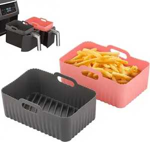 Wieder verwendbare rechteckige Silikon auskleidungen Dual Air Fryer zum Backen und zum Backen von Backöfen