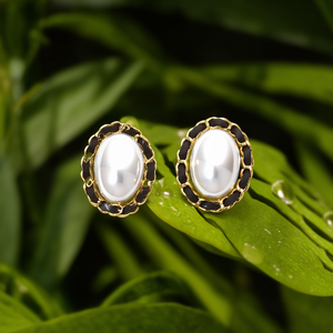Pendientes de Moda con Perlas Ovaladas, Acero Inoxidable 316L, Baño de Oro PVD - Product Image 3