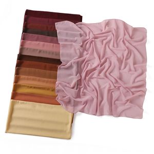 Foulard musulman carré en mousseline de soie perlée de couleur unie Malaisie Femmes en mousseline de soie Vente en gros Foulard Hijab - Product Image 3