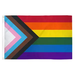 LGBT 새로운 프라이드 플래그 3ft x 5ft 인쇄 폴리 에스테르 진행 프라이드 플래그