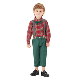 Fashion Plaid Gentleman Design Toddler Boys Long Sleeve T Shirt Tops Pants Child Kids Christmas Outfits