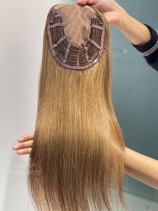 Cheveux mono soudés super fins de dentelle Topper avec PU environ 16 pouces 6*7 pouces soyeux droit avec trame ouverte - Product Image 2