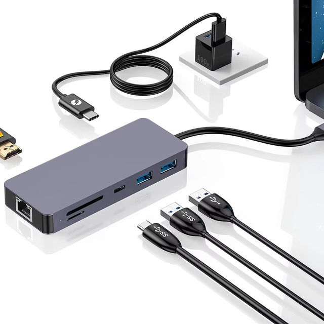 High Quality OEM ODM PC Accessories 8 in 1 USB C Type C Adapter, USB Type C to Ethernet Adapter Hub with PD 100W Charging Port