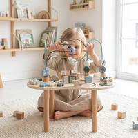 Mesa de Actividades de Madera para Bebés, Juguete Sensorial Educativo Temprano Montessori con Rodillo de Cuentas, para Niños y Niñas Pequeños