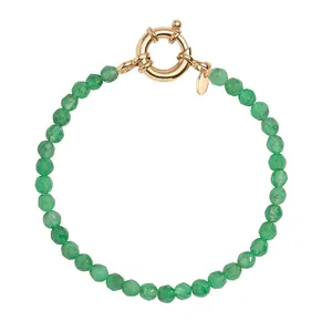 Gemnel Luxury 925 Sterling Silver 18k Gold Plated Green Jade Beaded Natural Gemstone Bracelet