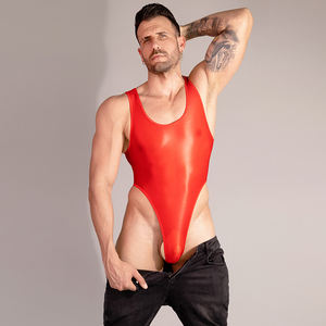 Сексуальное Мужское нижнее белье без рукавов, дышащее бесшовное боди с высоким вырезом, прозрачное шелковое атласное облегающее боди для фитнеса, 3147 - Product Image 4