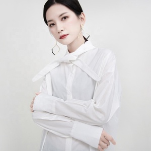 Abito Camicia da Donna Tongrui <span class=keywords><strong>Bianco</strong></span> e <span class=keywords><strong>Nero</strong></span> <span class=keywords><strong>con</strong></span> <span class=keywords><strong>Colletto</strong></span> Grazioso e Pannello Plissettato a Maniche Lunghe - Product Image 5