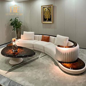 इटैलियन लाइट लग्जरी कर्व्ड मॉड्यूलर सोफा हाई ग्लॉस पेंट अखरोट लेदर सोफा मूवी स्टूडियो सोफा - Product Image 4