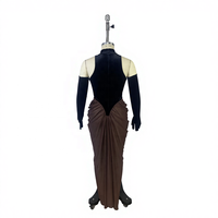 Robe de soirée élégante noire d'été pour femmes Maxi Bodycon Velours Maille Volants Taille unique avec taille naturelle et décoration plissée