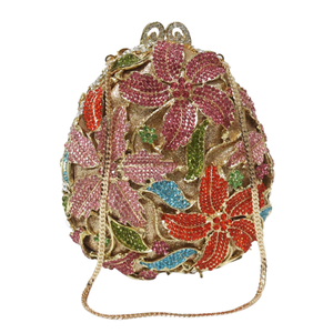 Bolso de mano de lujo personalizado con diamantes de imitación y piedras, diseño de huevo de Pascua y flor, para mujer, fiesta, novia, noche, boda, con correa de cadena y solapa - Product Image 1