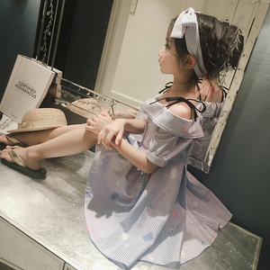 Vestidos de Niña a Bajo Precio, Vestido Casual Corto de Una Pieza con Hombros Descubiertos para Niña - Product Image 3