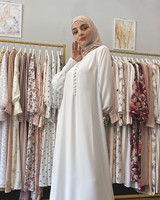 Robe Abaya longue de couleur unie à col rond pour femmes, style Moyen-Orient Dubaï
