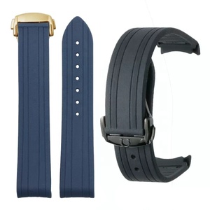 Bracelet en caoutchouc de luxe <span class=keywords><strong>bleu</strong></span> noir 20mm pour montre sea master fermoir déployant en or rose noir bracelet de montre en silicone incurvé - Product Image 1