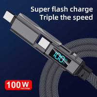 Nouvelle tendance affichage numérique USB charge rapide Type C 240w 4 en 1 câble de charge 2 M avec lumière pour téléphone 15 Mac iPad