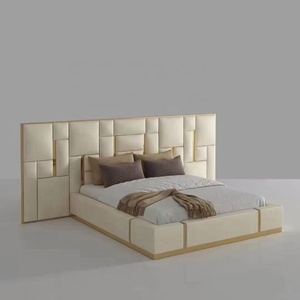 Lit en cuir de luxe moderne pour hôtel, lit double, king size, queen size, lit en bois avec tête de lit longue et luxueuse - Product Image 6