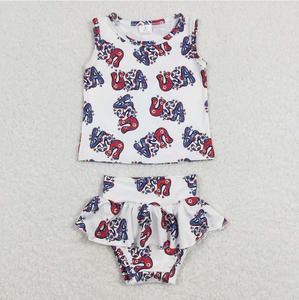 Sibling Baby Girls 4th Of July Shirt Bummie Sets - Product Image 5