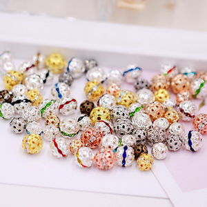 Hollowed Out Rhinestone Ball Spacer <b>Beads</b> Round Metal Plated For Bracelet Making DIY Jewelry Accessories - Product Image 4