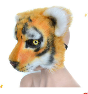 Maschera realistica a forma di testa di leone o tigre, soffice, con base in pelliccia sintetica PS, costume da animale per cosplay di Halloween, copricapo peloso per feste ed eventi. - Product Image 2