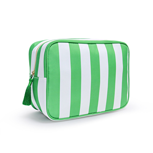 Women's Large Portable Lightweight Foldable Reusable Eco-Friendly Nylon Fashion Makeup Bag Organizer Green Striped Pattern - Product Image 5
