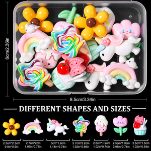 24 Rejillas Flor Arco Iris Oso <span class=keywords><strong>con</strong></span> Piruleta Nail Art Charm Lindo <span class=keywords><strong>3D</strong></span> Acrílico Mixto DIY Nail Art Decoraciones - Product Image 4