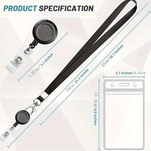 Cross-border webbing lanyard with retractable round easy-pull buckle, double-sided transparent waterproof <b>ID</b> card <b>holder</b> set - Product Image 4