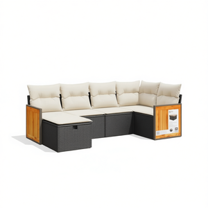 Set Divano da Giardino Nero a 6 Posti in Rattan, Arredamento da Esterno con Cuscini, Design Contemporaneo - Product Image 1