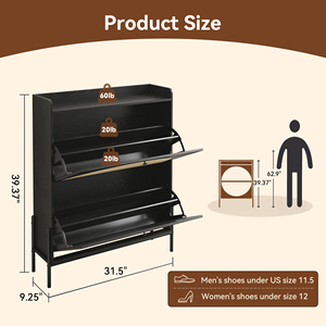 2-Drawer Wooden Shoe Cabinet Rattan Doors <b>Narrow</b> Freestanding <b>Storage</b> Organizer Entryway Black - Product Image 5