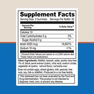 Gomitas de Biotina con Sabor a Frambuesa ODM 5000MCG con Biotina y Suplemento de Sodio para el Cuidado y Mantenimiento de un Cabello Saludable para Adultos - Product Image 2