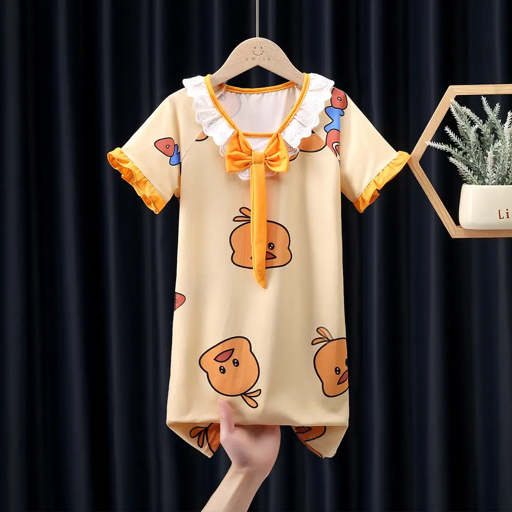 Популярная детская пижама, Милая Ночная рубашка с мультяшным рисунком для маленьких девочек, платье для сна с бантом для девочек