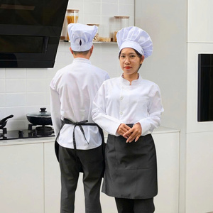 Veste de Chef en Gros à Manches Longues Blanche avec Passepoil Noir Facile à Nettoyer Anti-Huile Uniforme de Cuisine Restauration Service Alimentaire Vente Directe Usine - Product Image 4