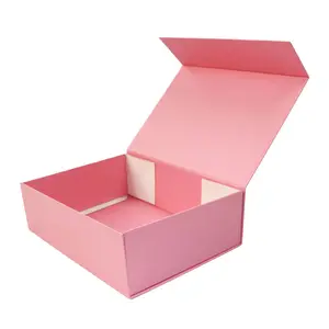 Groothandel Op Maat Gemaakte Bruiloft Geschenkverpakking Papieren Dozen Deluxe Aangepaste Opvouwbare Cadeau Magnetische Doos Roze Papieren Doos Kartonnen Mand