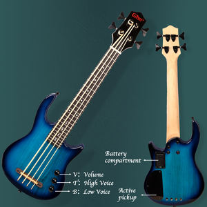 GECKO <span class=keywords><strong>UBASS</strong></span> Guitare basse électrique 4 cordes Design bleu personnalisé Vente directe en usine Poupée acoustique Dos en érable/Corps en frêne latéral - Product Image 6