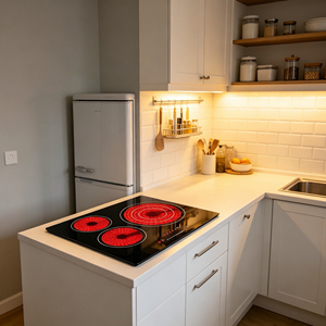 Table de cuisson électrique <span class=keywords><strong>radiant</strong></span> intelligente à 3 zones 6600W, plaque <span class=keywords><strong>vitrocéramique</strong></span> encastrable pour usage domestique et hôtelier - Product Image 5