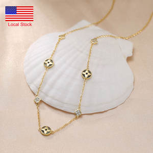 RINNTIN BGMN64 venta al por mayor S925 plata esterlina negro Shell 5A CZ trébol de cuatro hojas encanto gargantilla collar - Product Image 1