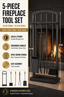 Ensemble d'outils de cheminée en métal robuste de 29 pouces, 5 pièces, avec support, accessoires de foyer en fer forgé noir pour une utilisation intérieure et extérieure