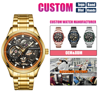 Montre squelette de luxe pour homme, bracelet en acier inoxydable, logo personnalisé, étanche, gravure, coffret cadeau, marque privée, OEM, ODM