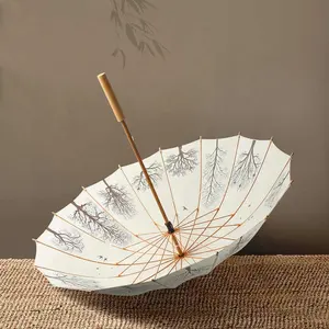Chinês NOVO Reta guarda-chuva retro arte punho de madeira pequeno claro fresco guarda-chuva presentes publicidade guarda-chuva árvore patter