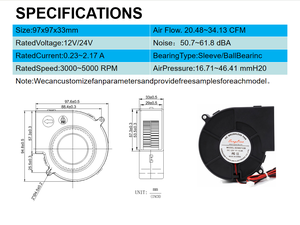 Ventilateur centrifuge 97 mm 5V USB 12V 24V à vitesse variable portable pour barbecue, chauffage, poêle à bois, poêle à huile usagée, cuisson, grill - Product Image 4