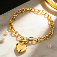 Bracelet en acier inoxydable en forme de cœur, best-seller, mode rétro pour femmes, polyvalent, bracelet en acier titane plaqué or 18 carats avec fermoir OT