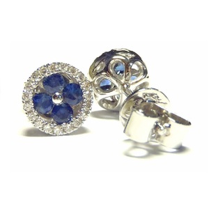 Petites boucles d'oreilles en saphir blanc 18k, design de printemps, diamant, or blanc, - Product Image 3
