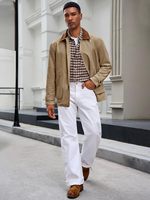 Veste boutonnée légère décontractée en coton pour hommes Vêtements d'extérieur d'automne vintage avec poches Parka en toile unisexe Manteau de grange beige