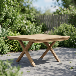 Table de salle à manger d'extérieur en teck massif de qualité supérieure, moderne, carrée, imperméable, durable, stable, écologique, 6 places, assemblage facile requis - Product Image 3