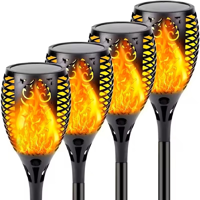 1/2/4 Packs Outdoor Decorative Landscape Fire Flickering Dancing 26/96 Led Big Size Solar Led Flame Garden Light for Yard